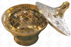 Brûle encens laiton doré avec grille et couvercle